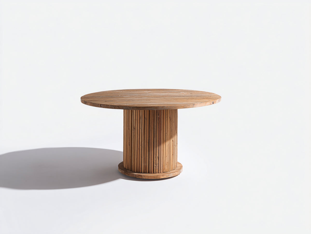 Gartentisch aus Holz 120 x 120 x 75 cm - Naturholz - Runder Tisch mit Säulenfuß