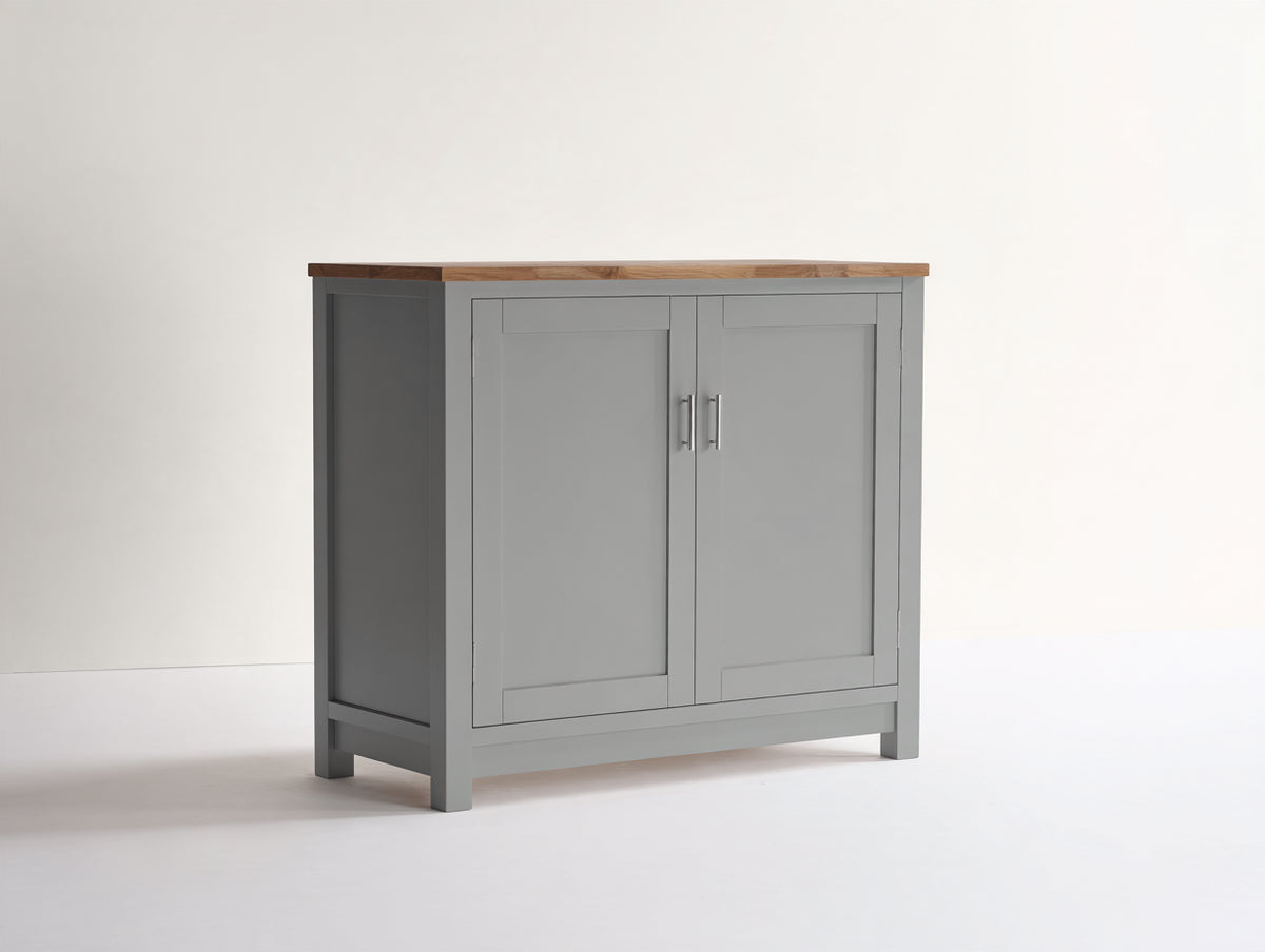 Sideboard Holzwerkstoff 95x40x100 cm - Grau-Naturholz-Silber - Modernes Design mit 2 Türen für Wohnbereich